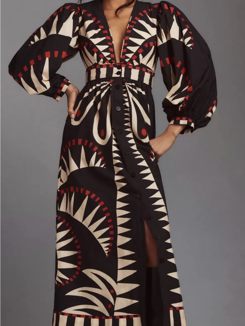 Farm Rio Black Coconut Grove Puff Sleeve Maxi Dress